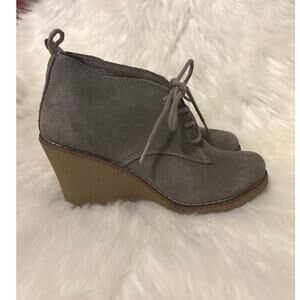 White Mountain Gray Leather Lambert Wedge Lace Up Boots Size 7